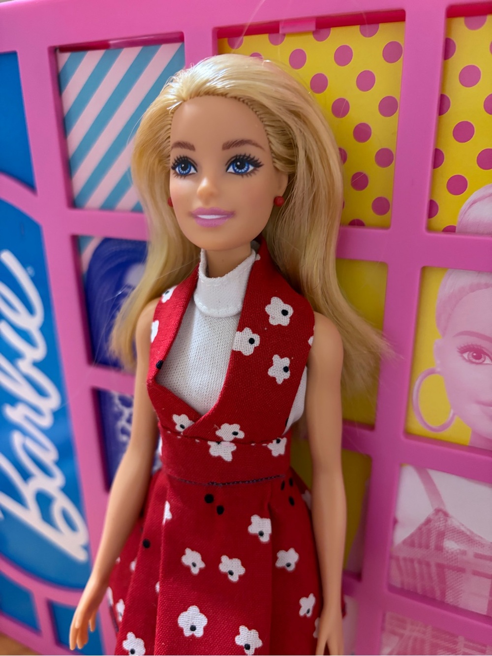 Barbie Blonde Doll in Red Floral Dress
